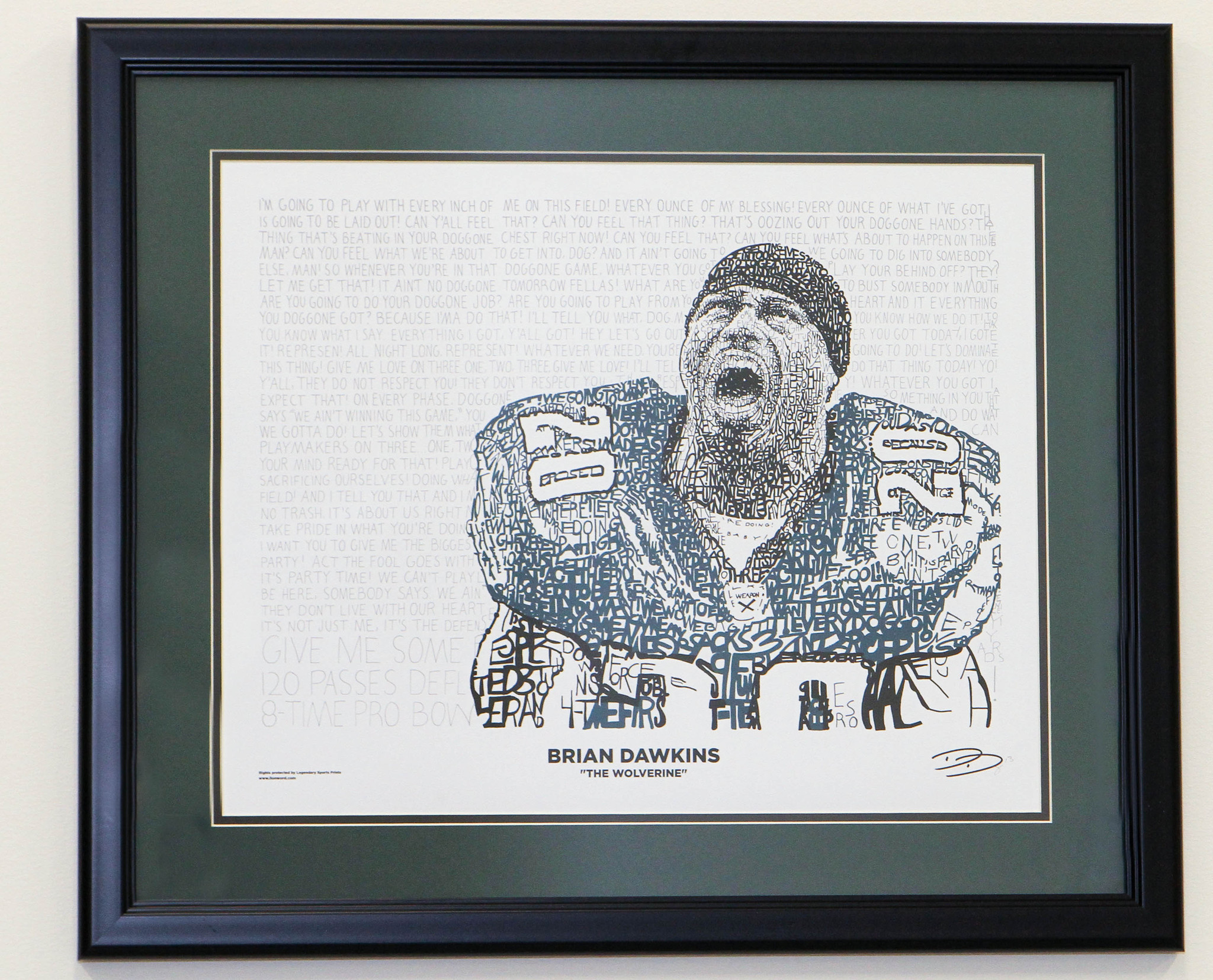 Framed Brian Dawkins Philadelphia Eagles Autographed Green